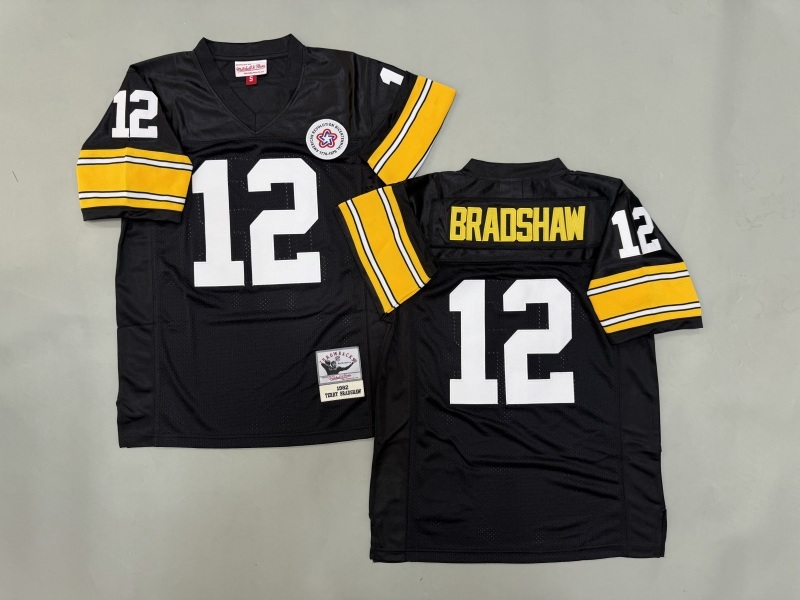 Men 2025 Pittsburgh Steelers #12 Bradshaw black Throwback Limited NFL Jersey style 002